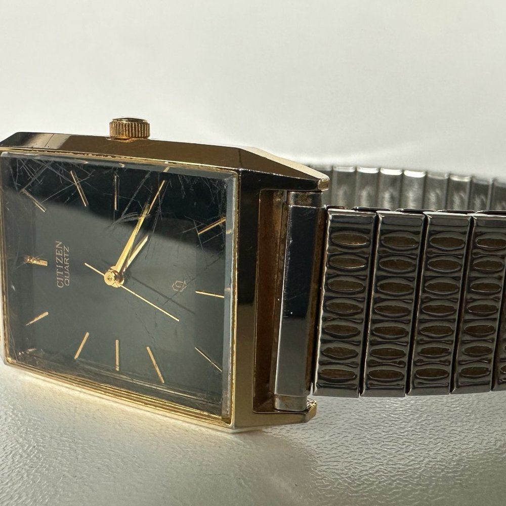 Citizen Quartz Watch (Black Dial, Gold Tones, Silver Band)